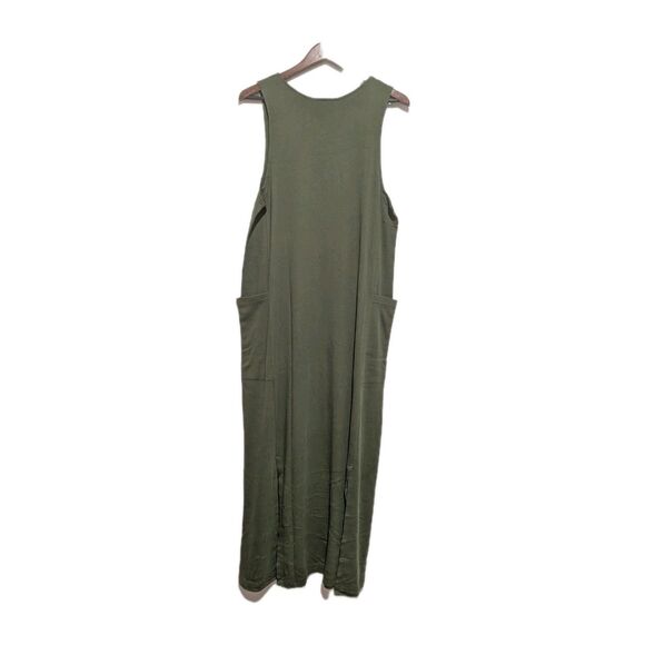 NWT Peruvian Connection L Pima Cotton Tank Dress Jumper Maxi Moss Green Pockets - Picture 2 of 5